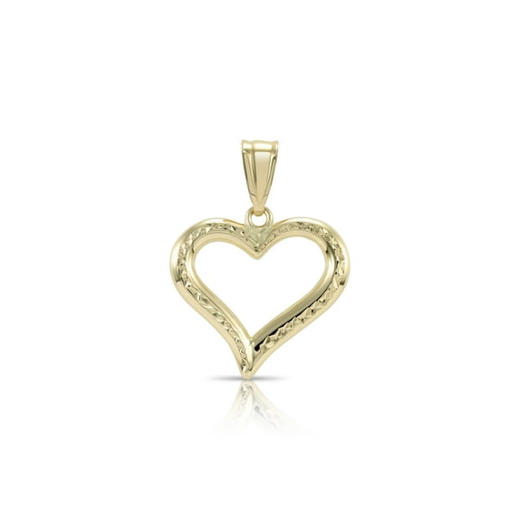 Tilo Jewelry 14K Yellow Gold Dainty Open Heart Pendant Charm with Diamond-Cut Engraving for Women & Unisex Necklace