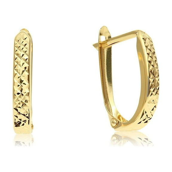 Tilo Jewelry 14K Yellow Gold Oval Diamond-Cut Engraved Huggie Hoop Earrings | Handmade Fine Jewelry | Women & Unisex