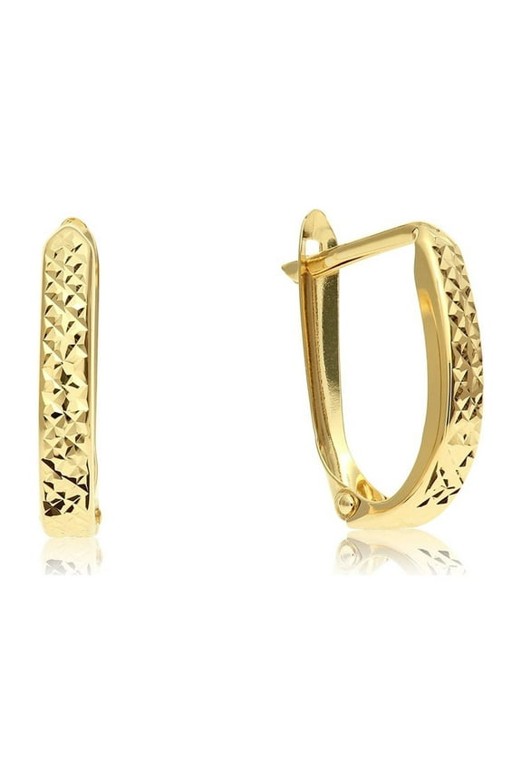 14K Yellow Gold Oval Diamond-Cut Engraved Huggie Hoop Earrings | Handmade Fine Jewelry | Women & Unisex