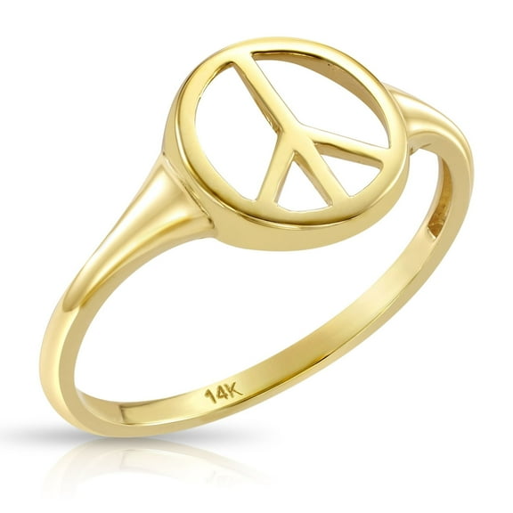 Tilo Jewelry 14K Yellow Gold Peace Sign Style Signet Band Ring | Size 5 | Minimalist Everyday Ring for Women & Unisex