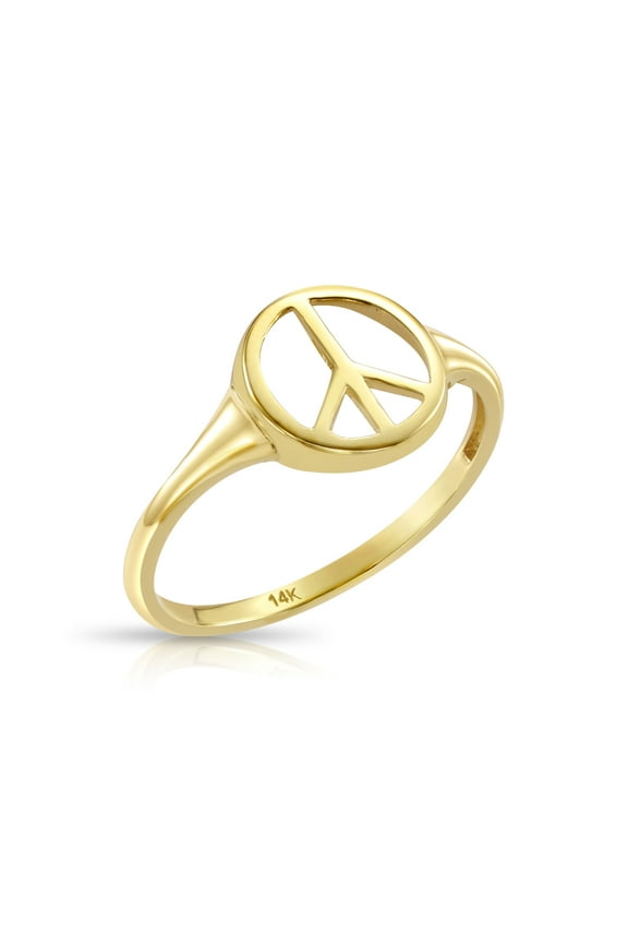 14K Yellow Gold Peace Sign Style Signet Band Ring | Size 6 | Minimalist Everyday Ring for Women & Unisex
