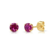 Tilo Jewelry 14K Yellow Gold Pink Round Stud Post Earrings with Cubic Zirconia CZ Birthstone | July-Ruby | Women, Girls, Men, Unisex