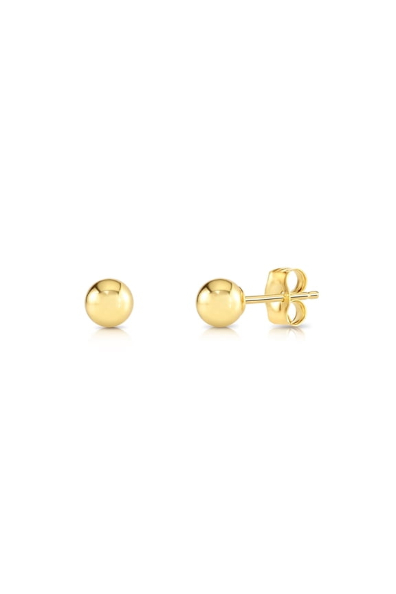 14K Yellow Gold Polished Ball Stud Post Earrings with Secure Push-backs | 3mm | Classic Everyday Earrings | Women, Men, Unisex