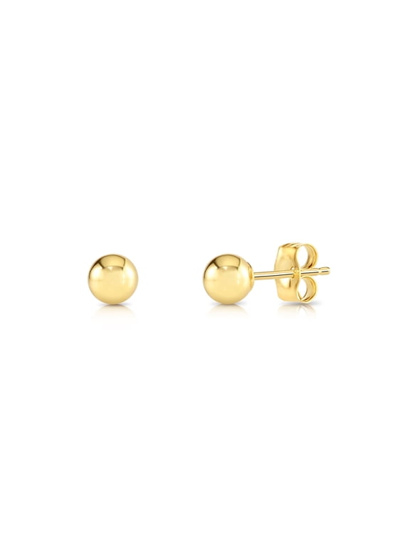 14K Yellow Gold Polished Ball Stud Post Earrings with Secure Push-backs | 3mm | Classic Everyday Earrings | Women, Men, Unisex
