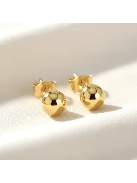 14K Yellow Gold Polished Ball Stud Post Earrings with Secure Push-backs | 3mm | Classic Everyday Earrings | Women, Men, Unisex