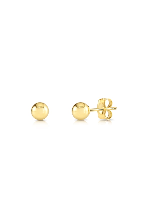 14K Yellow Gold Polished Ball Stud Post Earrings with Secure Push-backs | 4mm | Classic Everyday Earrings | Women, Men, Unisex