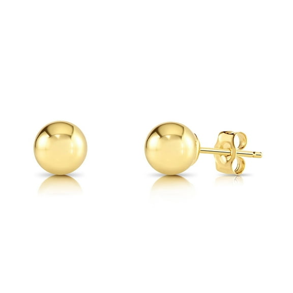 Tilo Jewelry 14K Yellow Gold Polished Ball Stud Post Earrings with Secure Push-backs | 6mm | Classic Everyday Earrings | Women, Men, Unisex