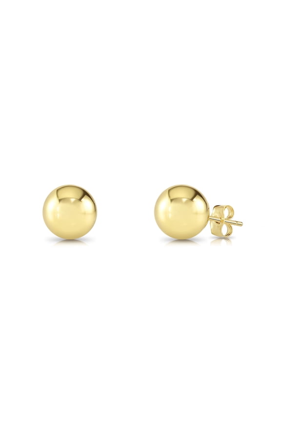14K Yellow Gold Polished Ball Stud Post Earrings with Secure Push-backs | 8mm | Classic Everyday Earrings | Women, Men, Unisex