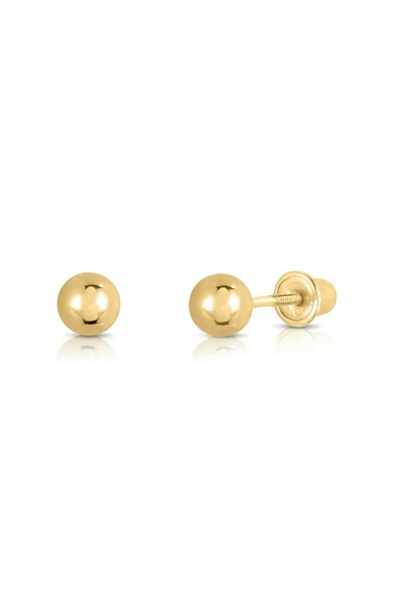 14K Yellow Gold Polished Ball Stud Post Earrings with Secure Screw-backs | 3mm | Classic Everyday Earrings | Women, Men & Unisex