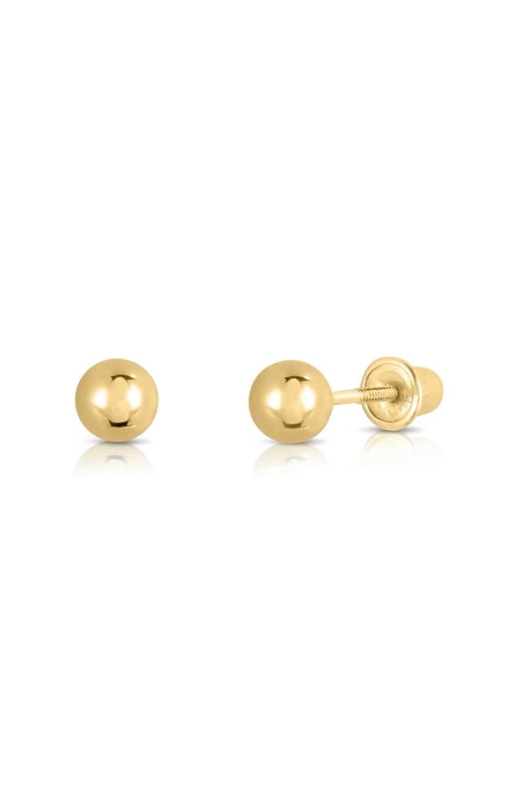 14K Yellow Gold Polished Ball Stud Post Earrings with Secure Screw-backs | 4mm | Classic Everyday Earrings | Women, Men & Unisex