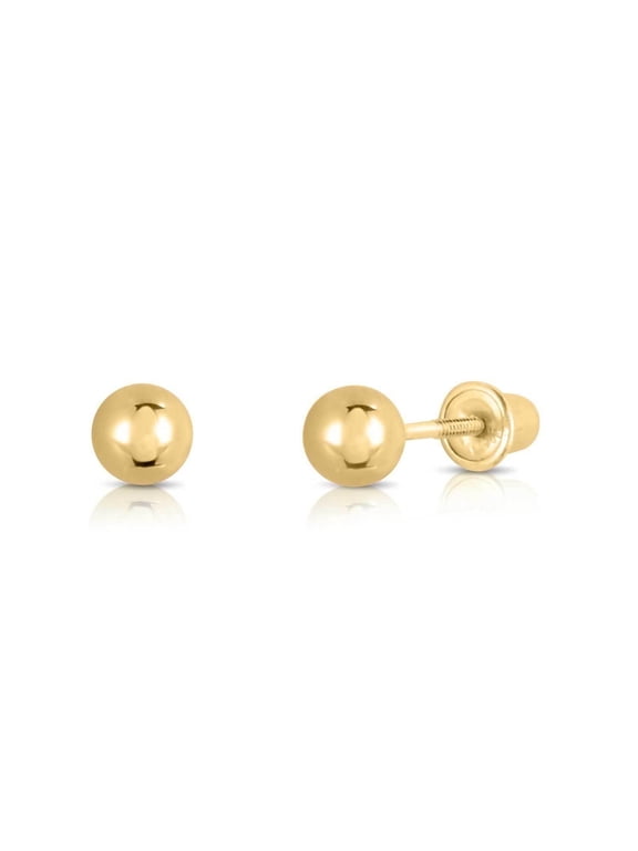 14K Yellow Gold Polished Ball Stud Post Earrings with Secure Screw-backs | 4mm | Classic Everyday Earrings | Women, Men & Unisex