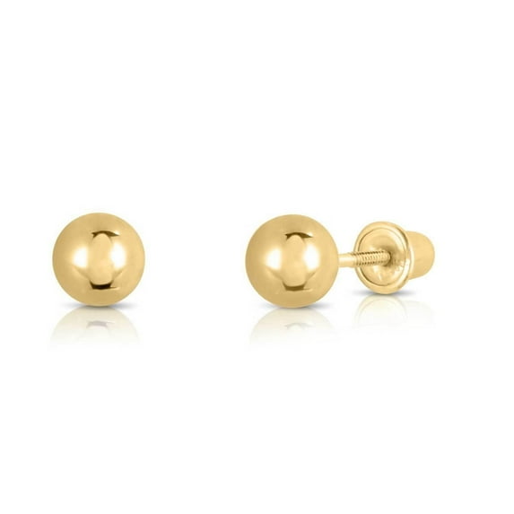 Tilo Jewelry 14K Yellow Gold Polished Ball Stud Post Earrings with Secure Screw-backs | 5mm | Classic Everyday Earrings | Women, Men & Unisex
