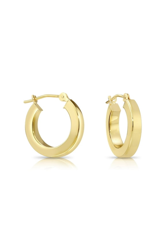 14K Yellow Gold Polished Chunky Square Tube Hoop Earrings (15mm) for Women, Men, Unisex