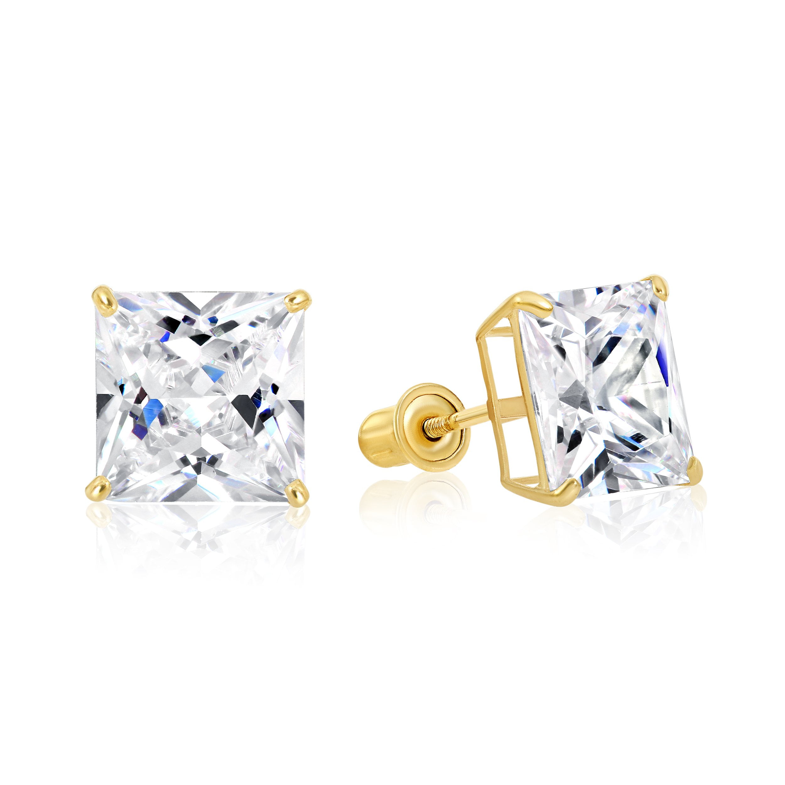 14k Yellow Gold Cubic Zirconia Stud Earrings with Screw Backs