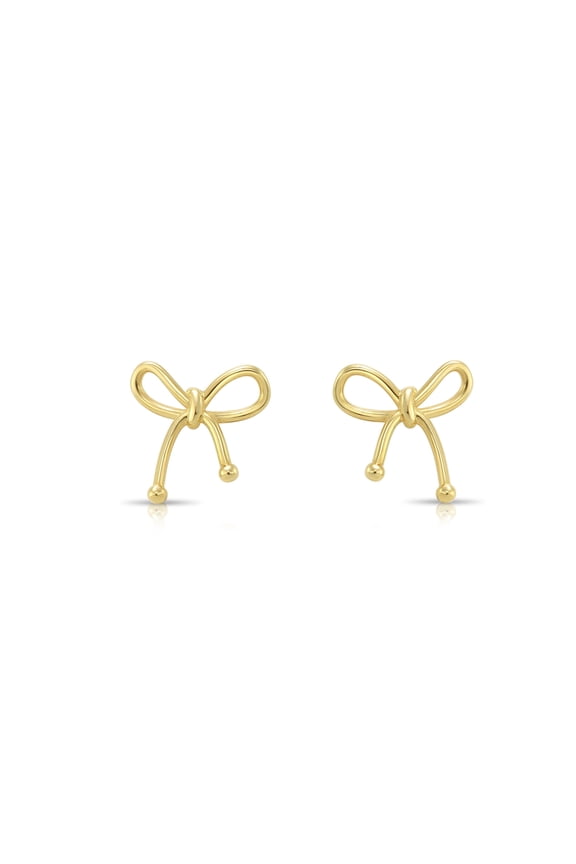 14K Yellow Gold Ribbon Bow Stud Post Earrings with Secure Screw-Backs | Dainty Everyday Earrings for Women & Unisex