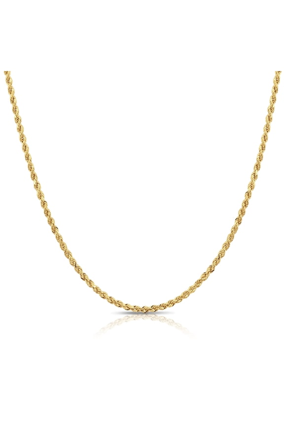 14K Yellow Gold Diamond-Cut Rope Chain Necklace with Secure Lobster Lock | 2mm - 16 Inch | Everyday Necklace for Men, Women, Unisex