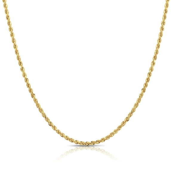 Tilo Jewelry 14K Yellow Gold Diamond-Cut Rope Chain Necklace with Secure Lobster Lock | 2mm - 18 Inch | Everyday Necklace for Men, Women, Unisex