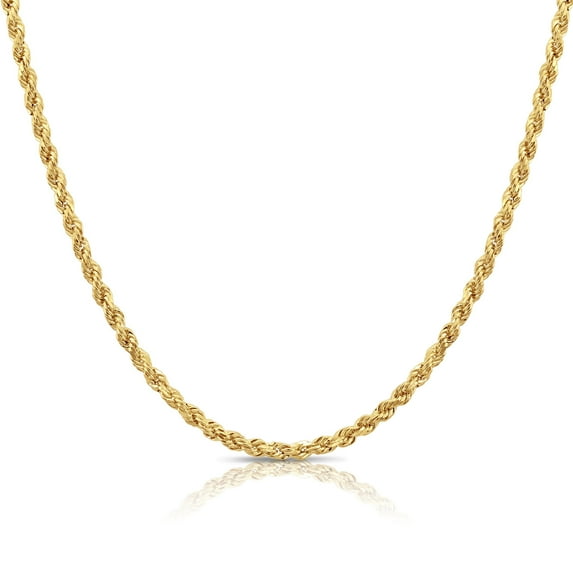 Tilo Jewelry 14K Yellow Gold Diamond-Cut Rope Chain Necklace with Secure Lobster Lock | 3mm - 22 Inch | Everyday Necklace for Men, Women, Unisex