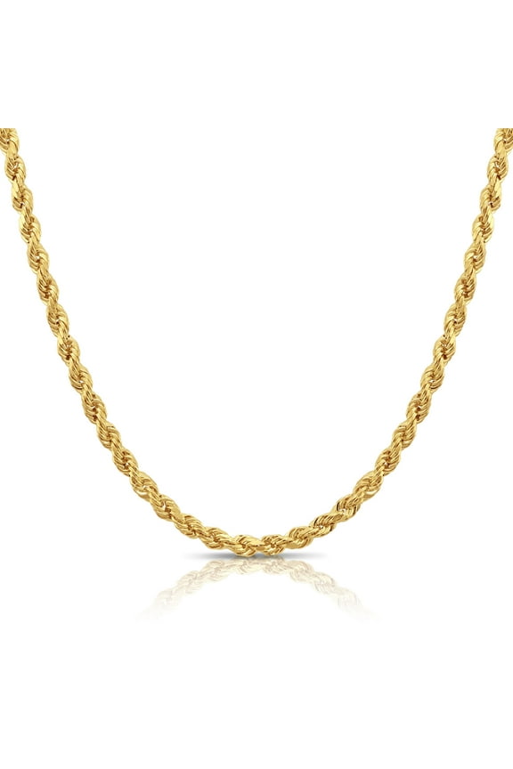14K Yellow Gold Diamond-Cut Rope Chain Necklace with Secure Lobster Lock | 4mm - 18 Inch | Everyday Necklace for Men, Women, Unisex