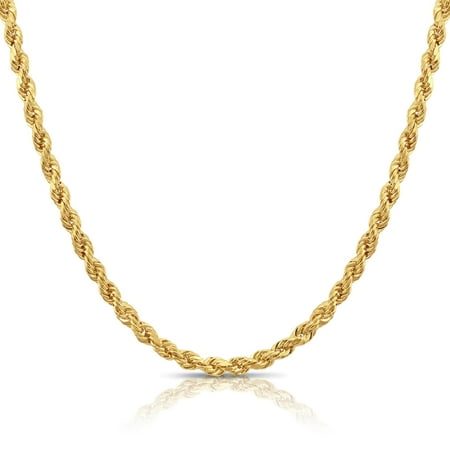 Tilo Jewelry 14K Yellow Gold Diamond-Cut Rope Chain Necklace with Secure Lobster Lock | 4mm - 20 Inch | Everyday Necklace for Men, Women, Unisex
