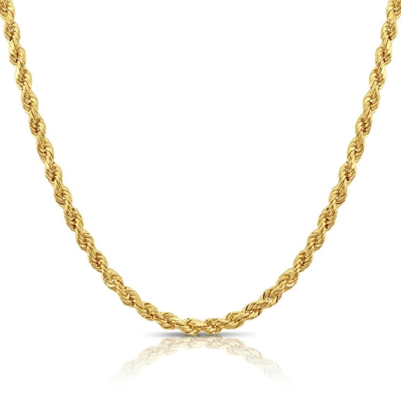 Tilo Jewelry 14K Yellow Gold Diamond-Cut Rope Chain Necklace with Secure Lobster Lock | 4mm - 20 Inch | Everyday Necklace for Men & Women