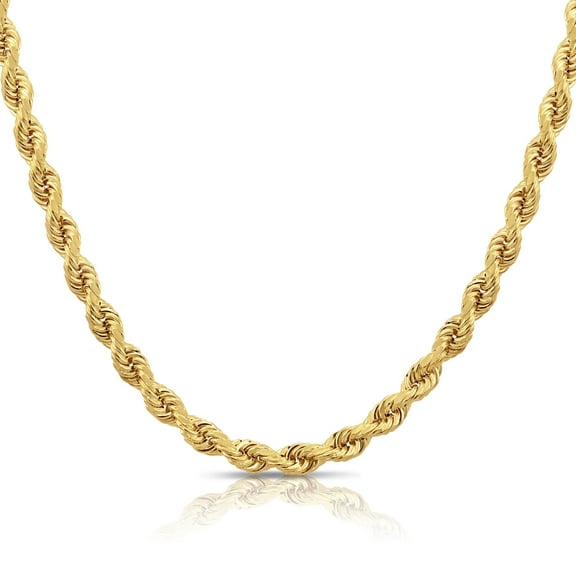 Tilo Jewelry 14K Yellow Gold Diamond-Cut Rope Chain Necklace with Secure Lobster Lock | 5mm - 22 Inch | Everyday Necklace for Men & Women