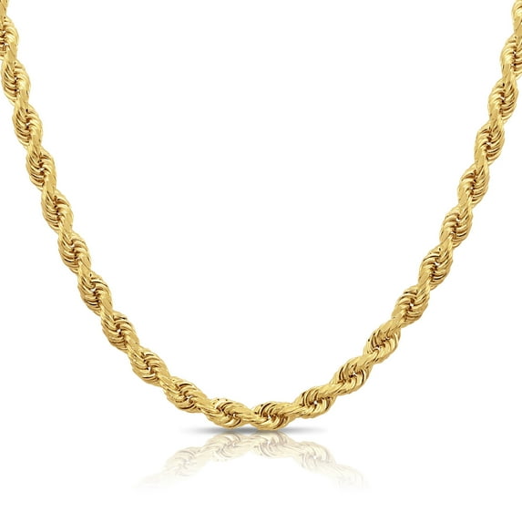 Tilo Jewelry 14K Yellow Gold Diamond-Cut Rope Chain Necklace with Secure Lobster Lock | 5mm - 22 Inch | Everyday Necklace for Men, Women, Unisex