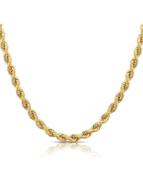 14K Yellow Gold Diamond-Cut Rope Chain Necklace with Secure Lobster Lock | 5mm - 24 Inch | Everyday Necklace for Men, Women, Unisex