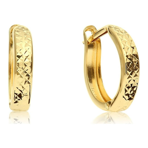 Tilo Jewelry 14K Yellow Gold Round Diamond-Cut Engraved Huggies Hoop Earrings | 12mm Small | Women & Unisex
