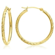 Tilo Jewelry 14K Yellow Gold Round Hoop Earrings with Diamond-Cut Engraving for Women, Girls | 25mm - 1 Inch
