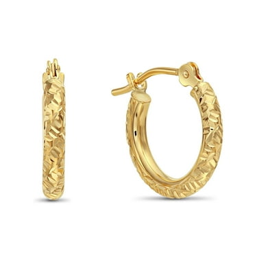 Tilo Jewelry 14K Yellow Gold Round Hoop Earrings with Diamond-Cut Engraving for Women, Men, Unisex | 13mm - 0.5 Inch