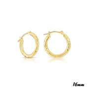 Tilo Jewelry 14K Yellow Gold Round Hoop Earrings with Diamond-Cut Engraving for Women & Unisex | 16mm - 0.63 Inch