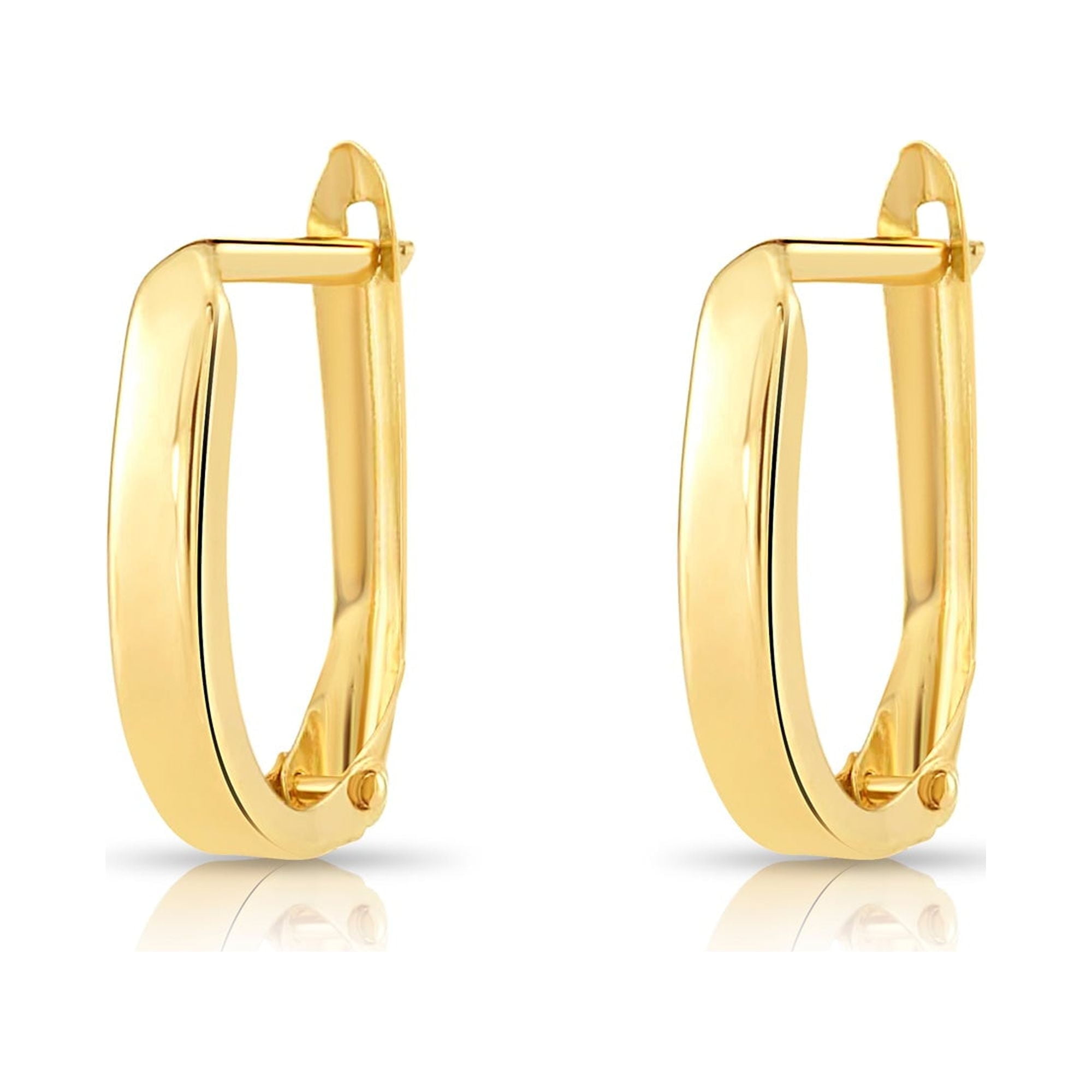 Tilo Jewelry 14K Yellow Gold Shiny Oval Plain Huggie Hoop Earrings | Handmade Fine Jewelry | Women & Unisex