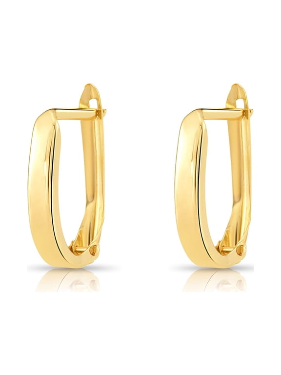 14K Yellow Gold Shiny Oval Plain Huggie Hoop Earrings | Handmade Fine Jewelry | Women & Unisex