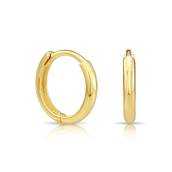 Tilo Jewelry 14K Yellow Gold Shiny Round Plain Huggie Hoop Earrings | 12mm Small | Dainty Everyday Earrings for Women, Men, Unisex