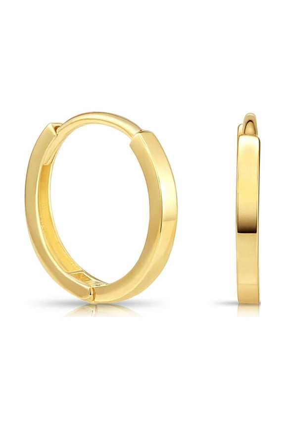 14K Yellow Gold Shiny Round Plain Huggie Hoop Earrings | 13mm Small | Dainty Everyday Earrings for Women, Men, Unisex