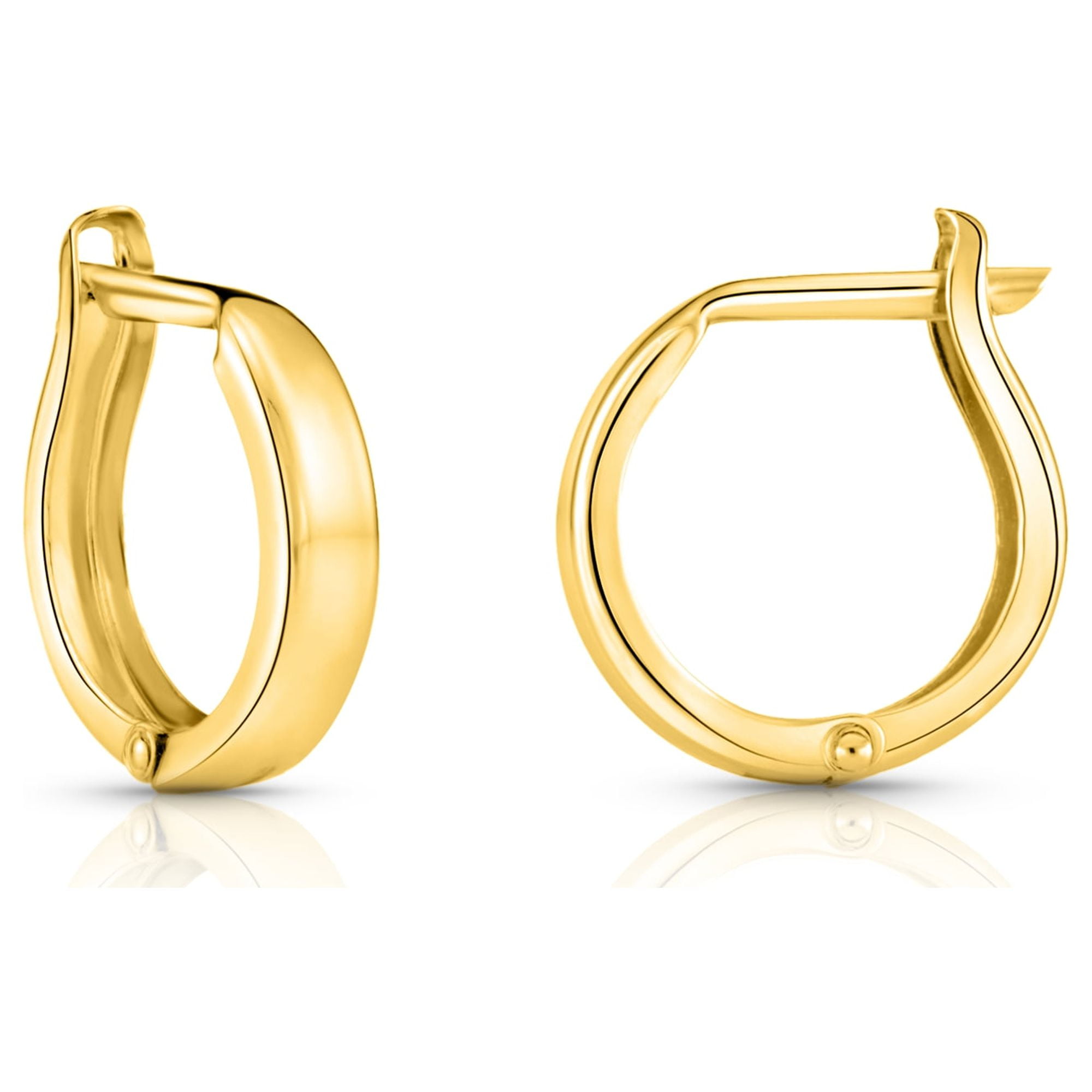 Tilo Jewelry 14K Yellow Gold Shiny Round Plain Huggie Hoop Earrings | Handmade Fine Jewelry | Women & Unisex