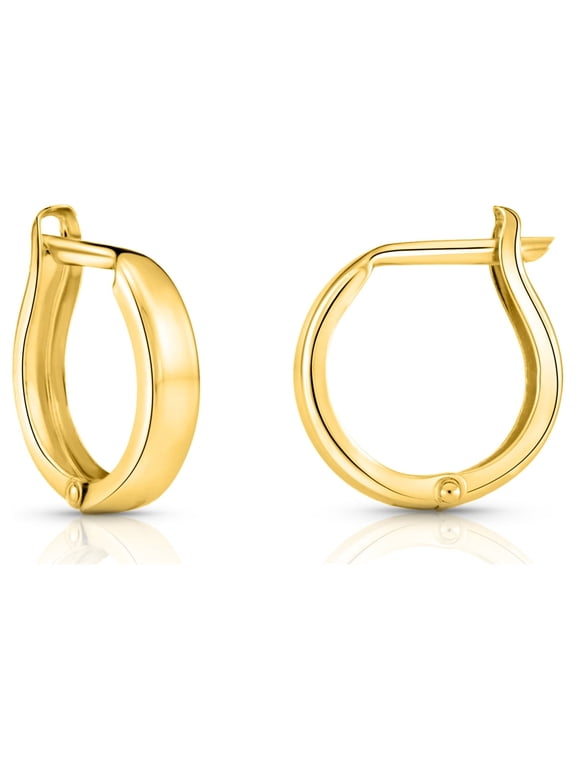 14K Yellow Gold Shiny Round Plain Huggie Hoop Earrings | Handmade Fine Jewelry | Women & Unisex