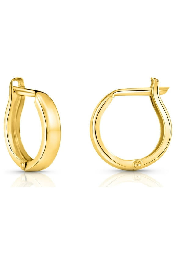 14K Yellow Gold Shiny Round Plain Huggie Hoop Earrings | Handmade Fine Jewelry | Women & Unisex