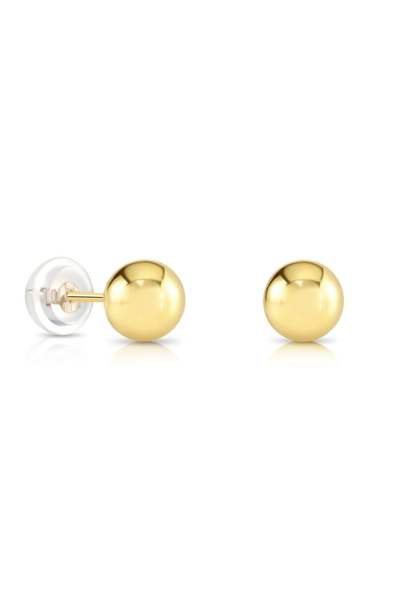 14K Yellow Gold Polished Ball Stud Post Earrings with Comfortable Silicone-backs | 8mm | Classic Everyday Earrings | Women, Men & Unisex