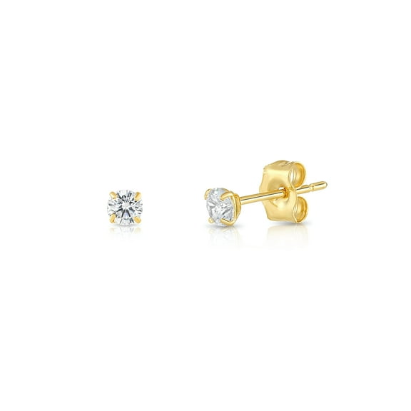 Tilo Jewelry 14K Yellow Gold Solitaire Round CZ Stud Post Earrings with Secure Push-backs | 3mm | Classic Everyday Earrings | Women, Men, Unisex