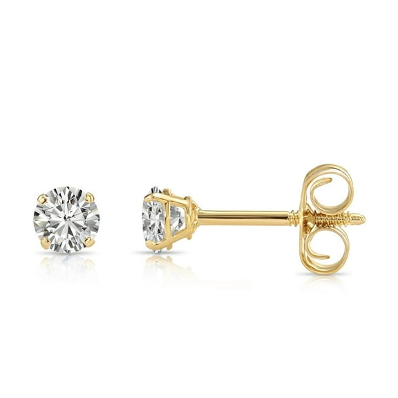 Tilo Jewelry 14K Yellow Gold Solitaire Round CZ Stud Post Earrings with Secure Screw-backs | 3mm | Classic Everyday Earrings | Women, Men, Unisex