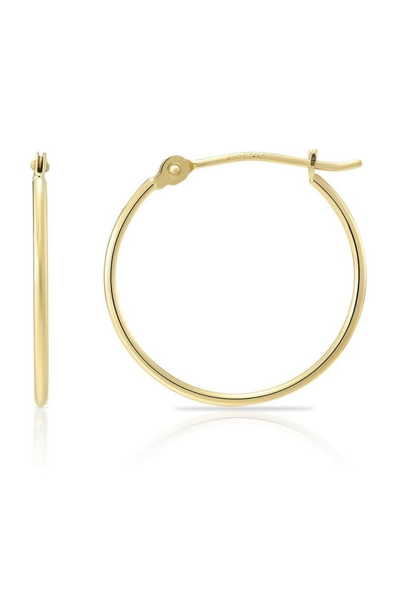 14K Yellow Gold Thin Hoop Earrings, 1mm Tube, 10mm (Women, Men, Unisex)