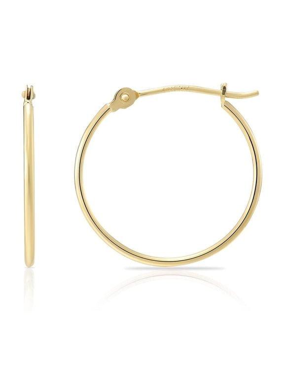 14K Yellow Gold Thin Hoop Earrings, 1mm Tube, 10mm (Women, Men, Unisex)