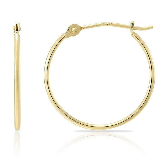 Tilo Jewelry 14K Yellow Gold Thin Hoop Earrings, 1mm Tube, 12mm (Women, Men, Unisex)