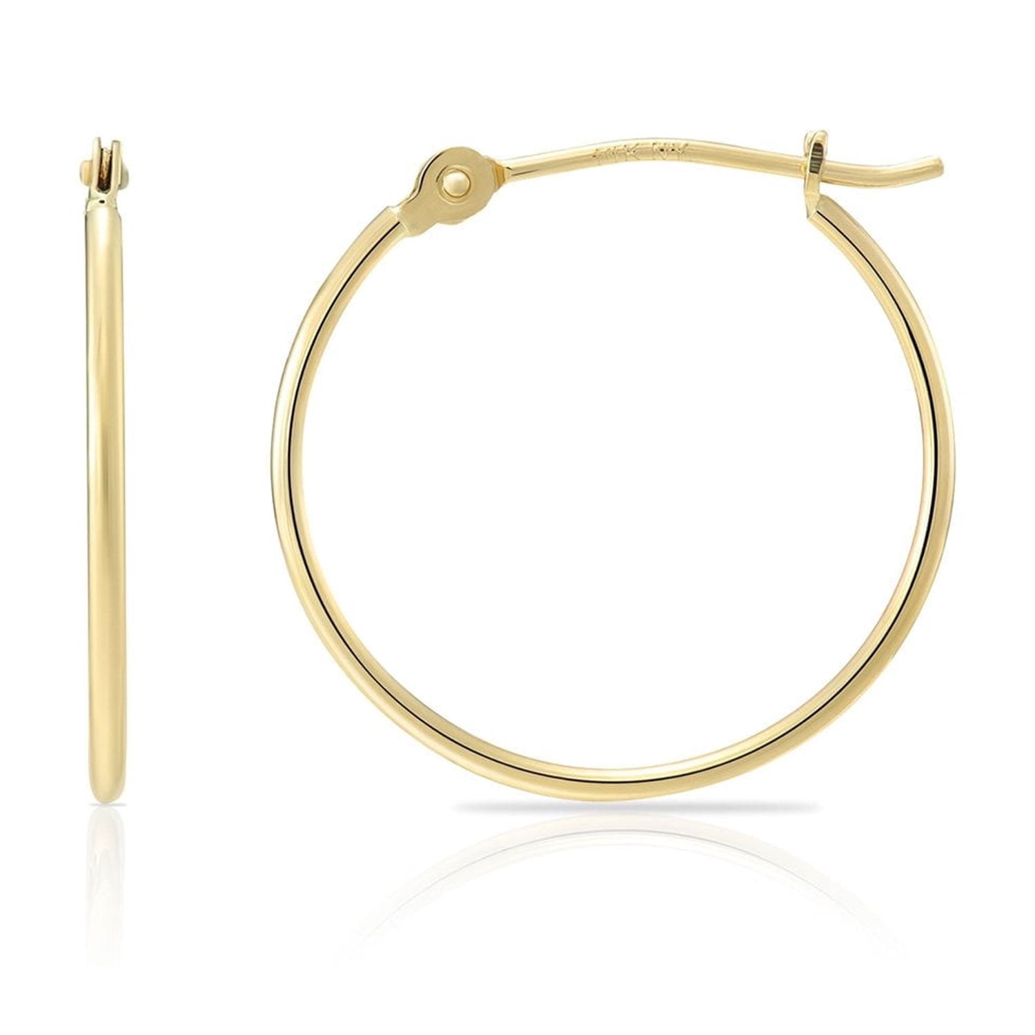 Tilo Jewelry 14K Yellow Gold Thin Hoop Earrings, 1mm Tube, 14mm (Women, Men, Unisex)
