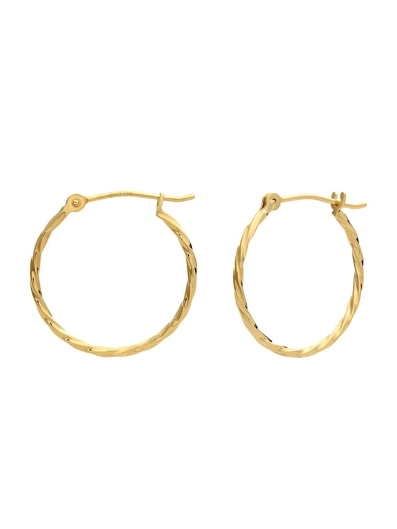 14K Yellow Gold Thin Hoop Earrings, 1mm Tube, 18mm (Women, Men, Unisex)