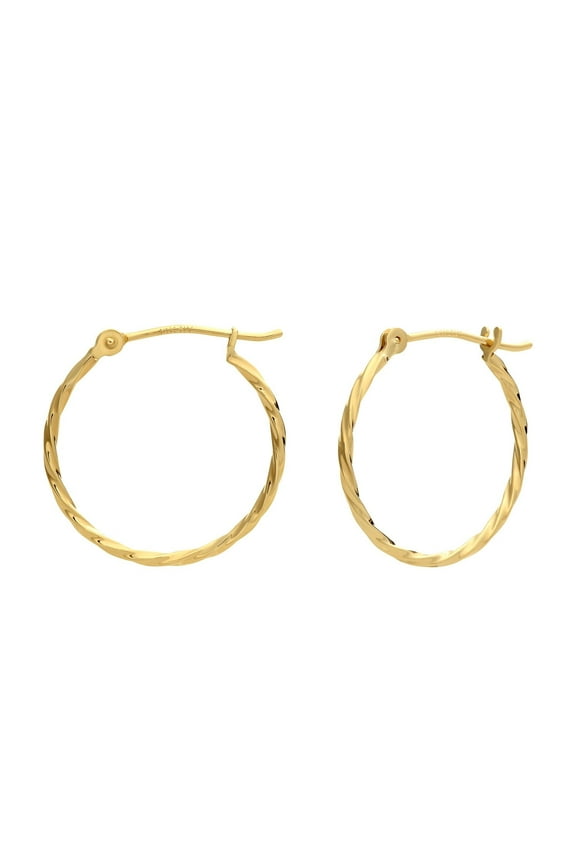 14K Yellow Gold Thin Hoop Earrings, 1mm Tube, 18mm (Women, Men, Unisex)