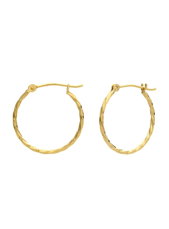 Tilo Jewelry 14K Yellow Gold Thin Twisted Round Hoop Earrings, 1mm Tube (12mm) Women, Girls, Men, Unisex