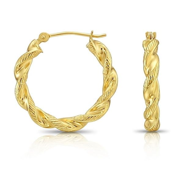 Tilo Jewelry 14K Yellow Gold Twisted Rope Chunky Hoop Earrings with Diamond-Cut Engraved (21mm) for Women & Unisex